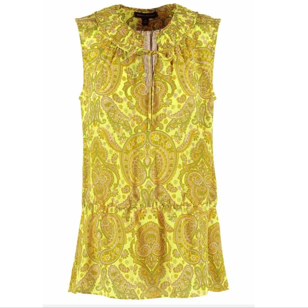 Banana Republic Sleeveless Yellow Paisley Print Top Sz Small